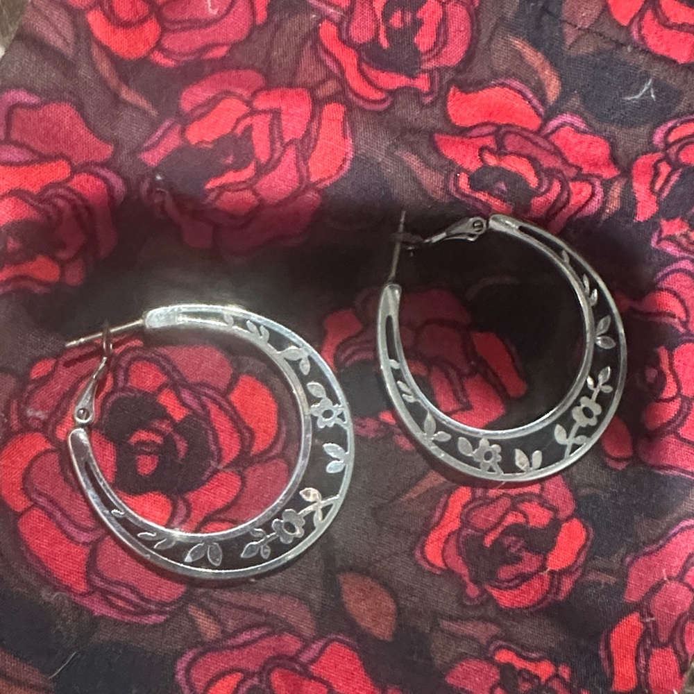 Brighton Silver Floral Hoop Earrings
